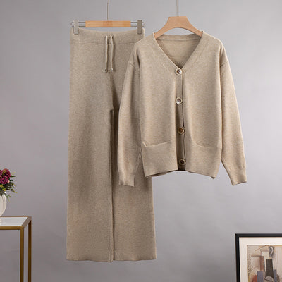 Conjunto Elegante: Cardigan Escote V y Pantalón Ancho - Image 12
