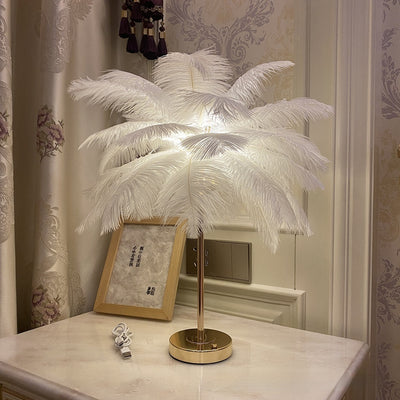 Lámpara Nocturna USB con Plumas de Avestruz Natural - Luz Ambiente para Dormitorio - Image 10