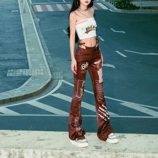 Pantalones Casuales Street Style con Diseño de Cordones y Letras Estampadas - Image 6