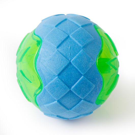 Yellow and green textured dog toy ball made from TPR, designed for chewing and interactive play. - Image 9