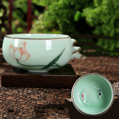 Juego de Té Kung Fu Celadón Pintado a Mano con Diseño Carpa Creativo