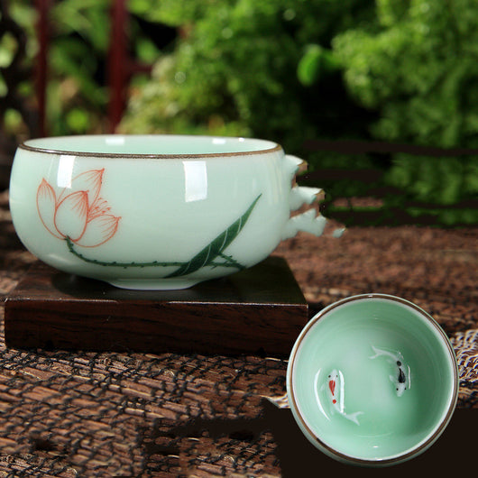 Juego de Té Kung Fu Celadón Pintado a Mano con Diseño Carpa Creativo