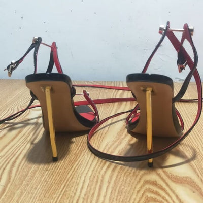 Zapatos Mujer Tacón Metal Punta Afilada Estilo Romano con Cordones - Image 4