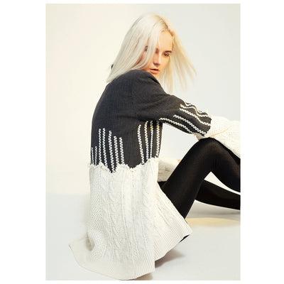 Chaqueta de Punto Jacquard Patchwork con Borde Deshilachado - Image 8