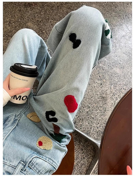 Pantalones Jeans Rectos Cintura Alta con Bordados para Mujer - Image 17