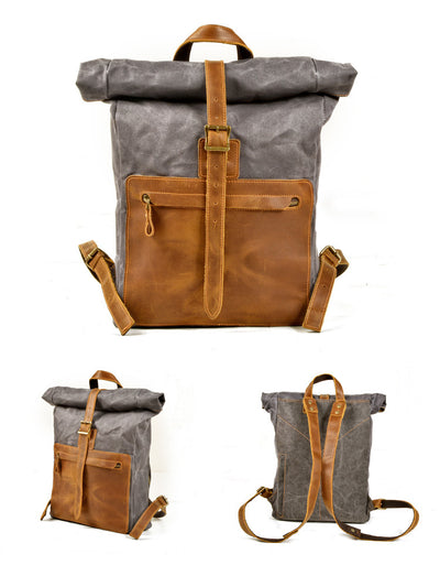 Mochila Retro de Lona y Cuero para Hombre - Estilo Casual Vintage - Image 16
