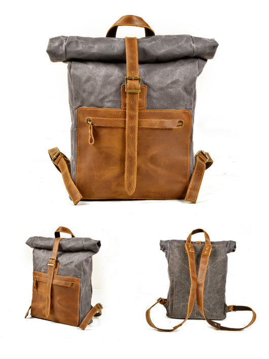Mochila Retro de Lona y Cuero para Hombre - Estilo Casual Vintage - Image 16