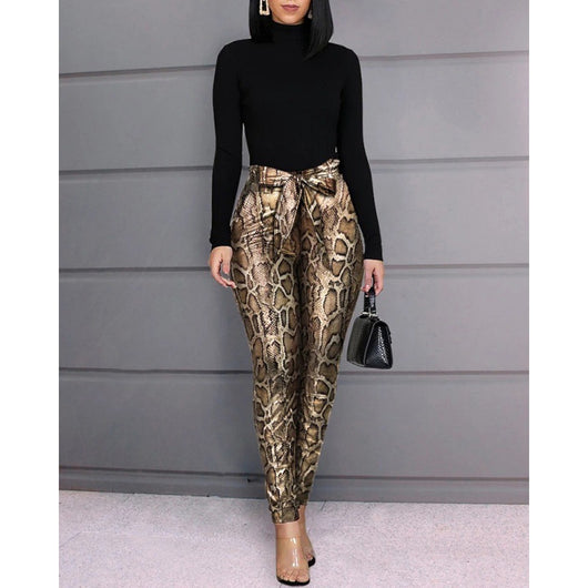 Pantalones Harem Estampado Piel de Serpiente Bronce para Mujer - Image 3