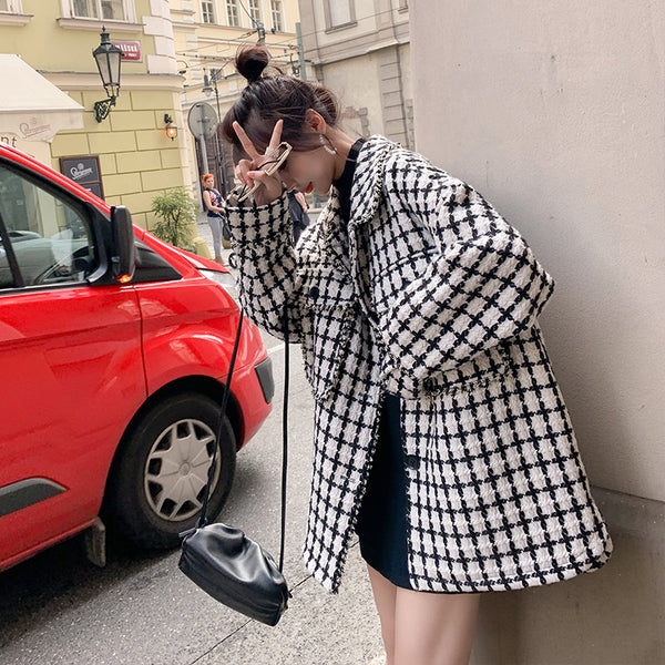 Saco Cuadros Tweed Suelto y Versátil