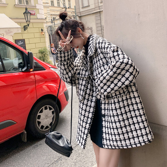 Saco Cuadros Tweed Suelto y Versátil