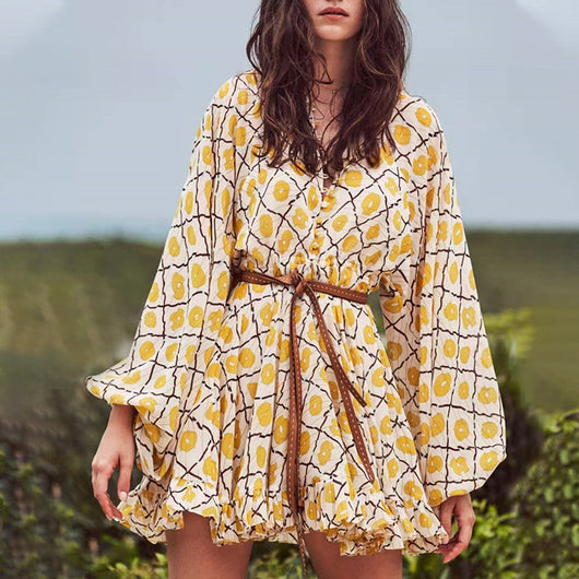 Vestido Estampado con Cuello Alto y Mangas Globo - Image 9