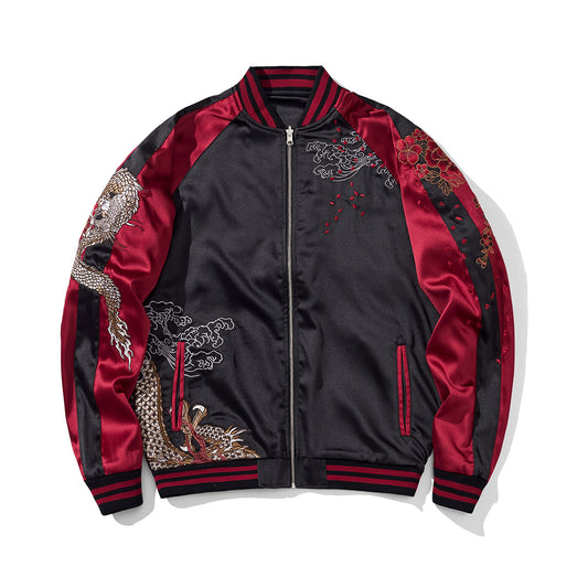 Chaqueta Beisbolera Casual para Hombre con Dragón Divino Bordado