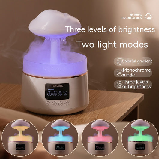 Difusor de Aroma con Luz Ambiental de Siete Colores y Efecto Lluvia Nube