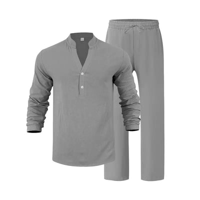 Conjunto de Pantalón y Camiseta Henley Suelta Transpirable para Hombre - Ropa de Playa Casual - Image 8