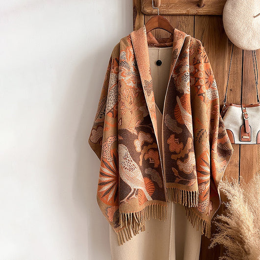 Bufanda Étnica Cálida de Diseño Floral y Aves para Mujer - Image 19