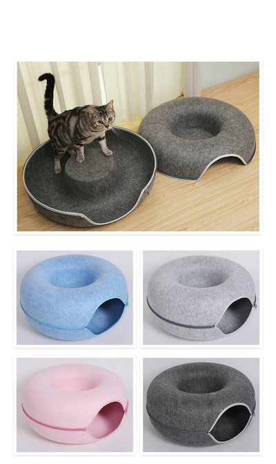 Casa Túnel para Gatos Donut - Cama de Fieltro Natural con Juguetes Interactivos - Image 14