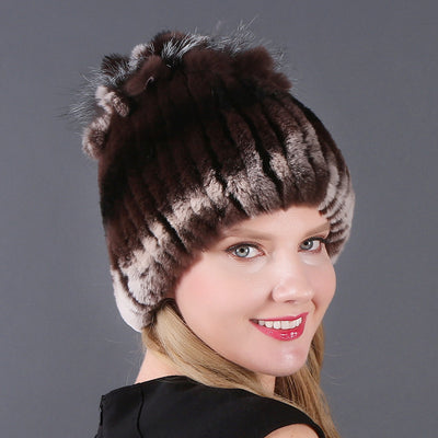 Gorro Tejido de Piel de Conejo Rex para Mujer - Image 21