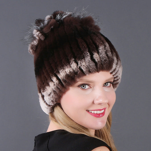 Gorro Tejido de Piel de Conejo Rex para Mujer - Image 21