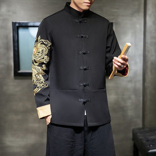 Chaqueta Casual Hombre Algodón y Lino con Bordado Estilo Tang Chino - Image 10