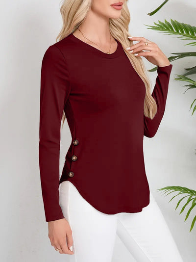 Suéter Femenino Cuello Redondo Dobladillo Curvo Manga Larga Otoño Invierno - Image 10