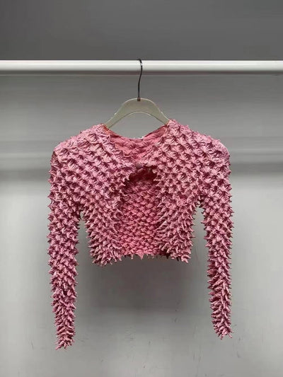 Cardigan Plisado Irregular Ajustado de Manga Larga - Image 6