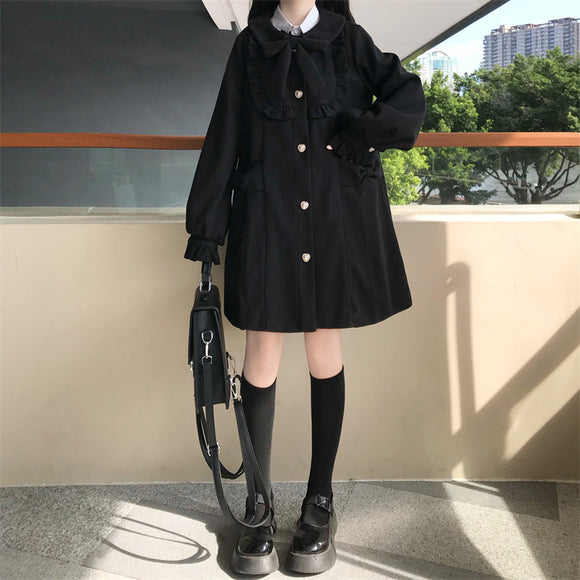 Abrigo de Lana con Cuello Estilo Muñeca Japonesa para Mujer