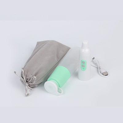 Portable electric bidet with translucent water bottle, white handheld spray unit, USB cable, and grey travel pouch. - Image 7