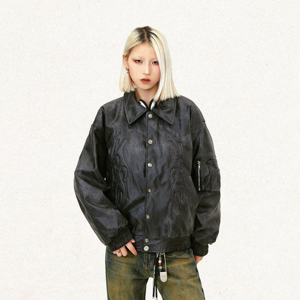 Chaqueta de Cuero PU Vintage Lavado Retro Unisex