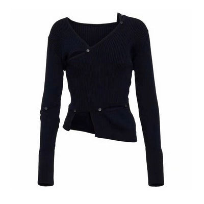 Conjunto Elegante: Blusa Tejida Gris con Mangas Largas y Falda a Juego - Image 6