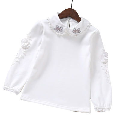Blusa Infantil Cuello Peter Pan Blanco de Manga Larga - Image 3