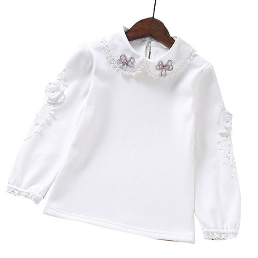 Blusa Infantil Cuello Peter Pan Blanco de Manga Larga - Image 3