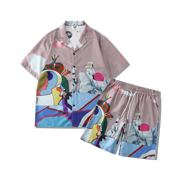 Conjunto Retro de Camisa Floral y Shorts para Hombre - Estilo Europeo y Americano