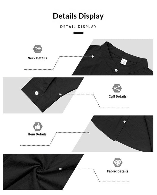 Camisa de Lino Transpirable para Hombre con Cuello Mao y Manga Larga - Image 13