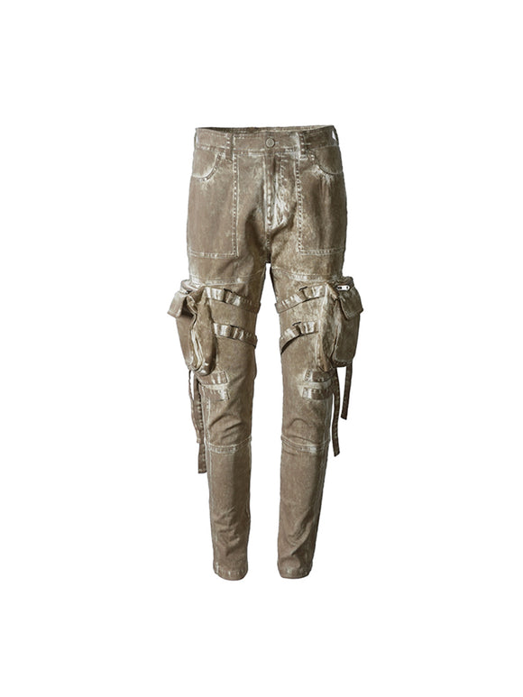 Pantalones Overol Teñidos y Desgastados Casual para Hombre