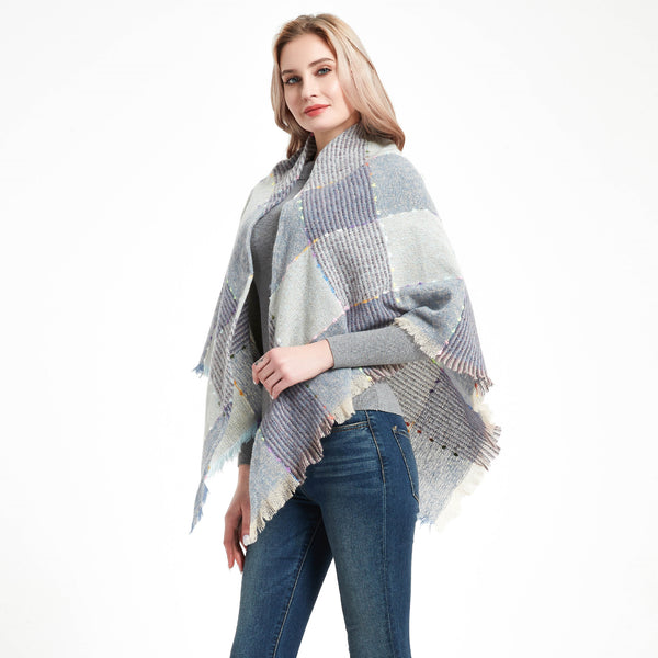 Chal Triangular Mujer a Cuadros Otoño Invierno con Cinta