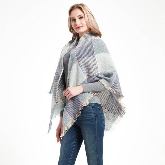 Chal Triangular Mujer a Cuadros Otoño Invierno con Cinta - Image 2