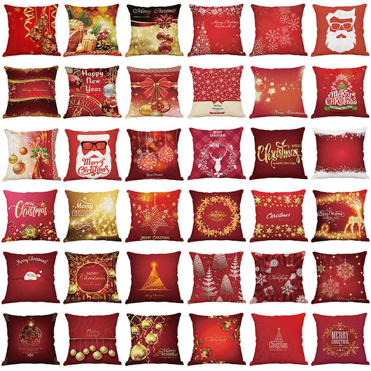 Funda de Almohada Navideña de Algodón y Lino con Estampado Infantil - Image 3