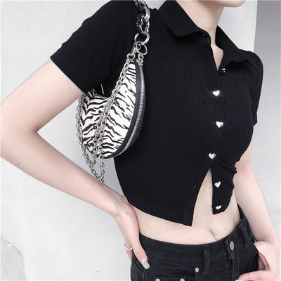 Polo Crop Top Universitario Love Button Negro Verano - Image 8