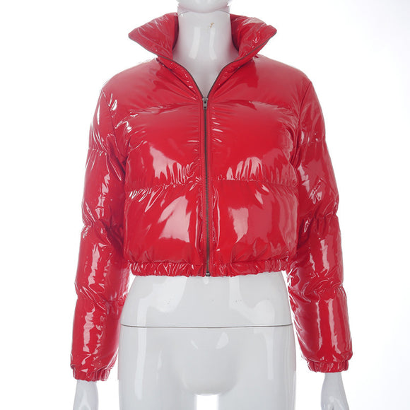 Chaqueta Acolchada de Cuero con Cierre Lateral