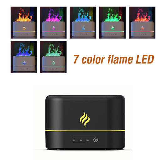 White simulated flame humidifier with blue light effect and yellow flame icon, sitting on a white table. - Image 4
