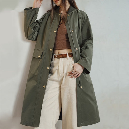 Abrigo Trench Oversize Verde Oliva con Bolsillos