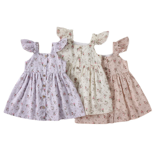 Vestido Infantil Tricolor Floral con Mangas Aleteo - Image 8