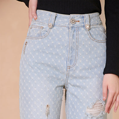 Pantalones Casuales con Cadena y Bajo Deshilachado - Image 6