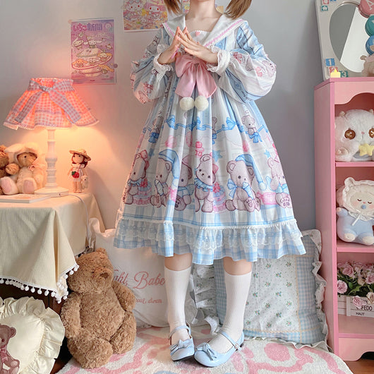 Vestido Lolita Soft Girl Osito Soñador de Manga Larga - Image 16