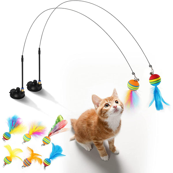 Juguete Interactivo para Gatos con Plumas, Campanas y Pelota Arcoíris