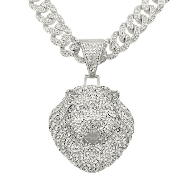 Collar Colgante Cabeza de León Diamantado 3D Personalizado para Hombre