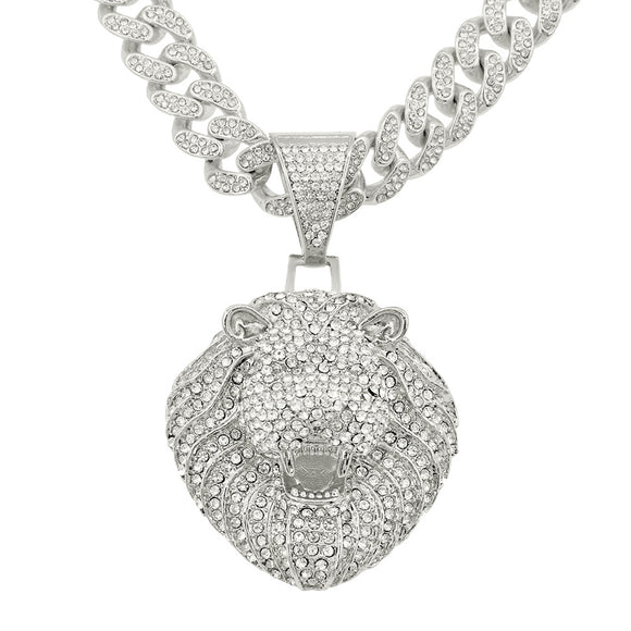 Collar Colgante Cabeza de León Diamantado 3D Personalizado para Hombre