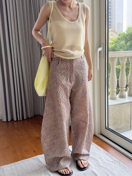 Pantalones de Lino Ancho Cuadros Mujer - Cómodos y Transpirables - Image 13