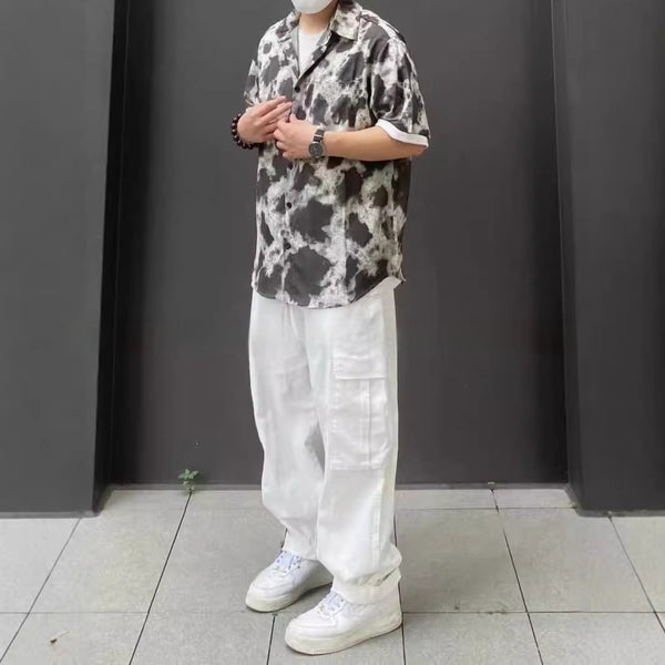 Pantalón Cargo Holgado de Pierna Recta con Múltiples Bolsillos y Cintura Ajustable