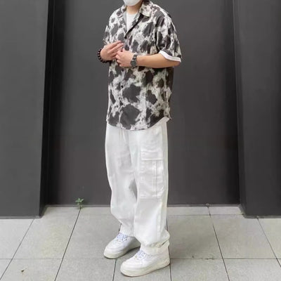 Pantalón Cargo Holgado de Pierna Recta con Múltiples Bolsillos y Cintura Ajustable